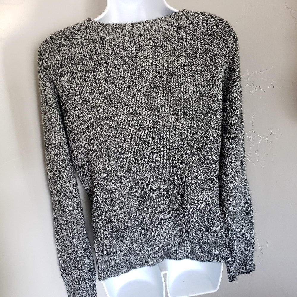 A New Day Black Grey White Marled V-neck Sweater M - Picture 4 of 6